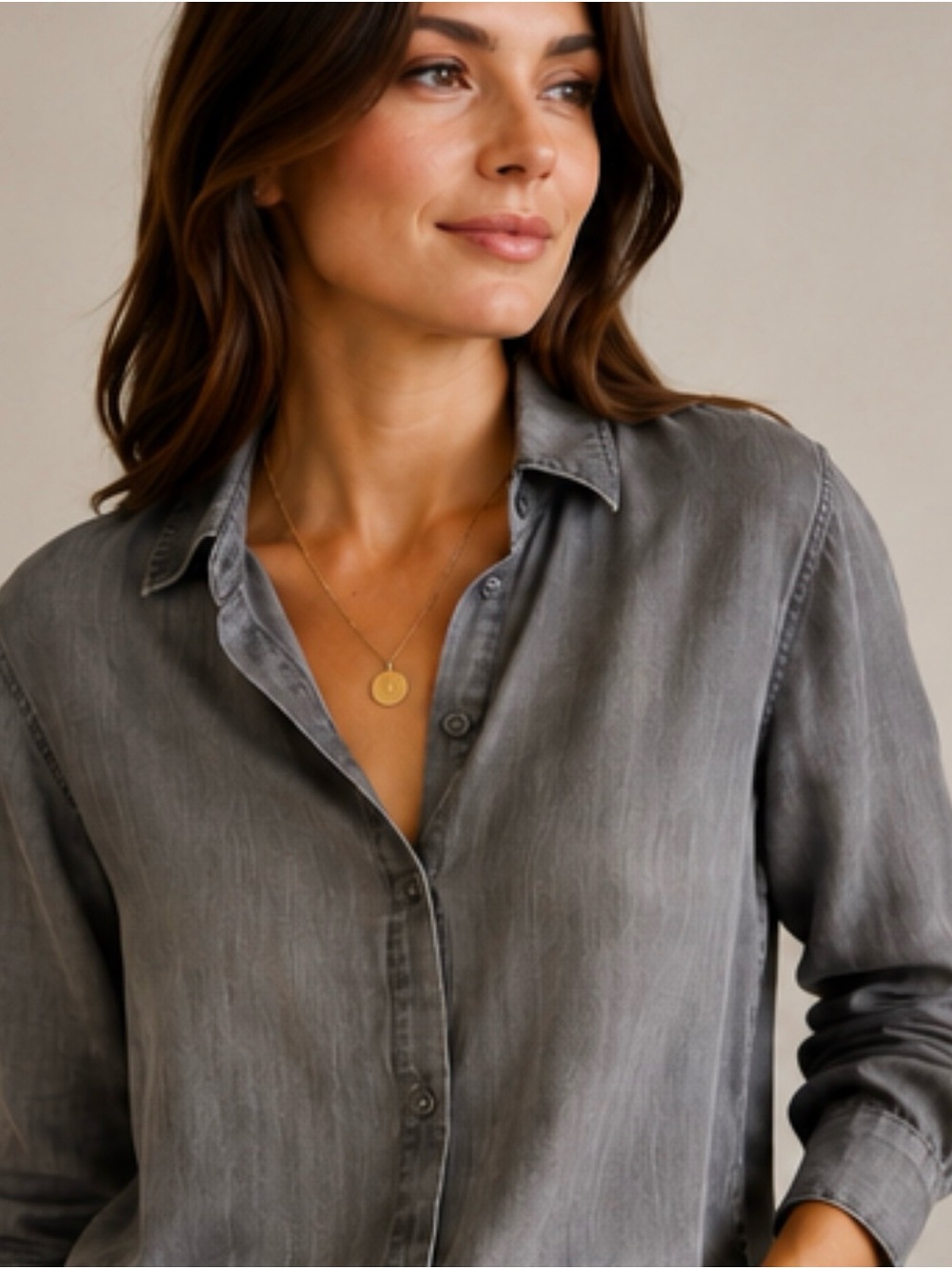 Cloth & Stone by Anthropologie Button Down Charcoal Blouse - Picture 2 of 7